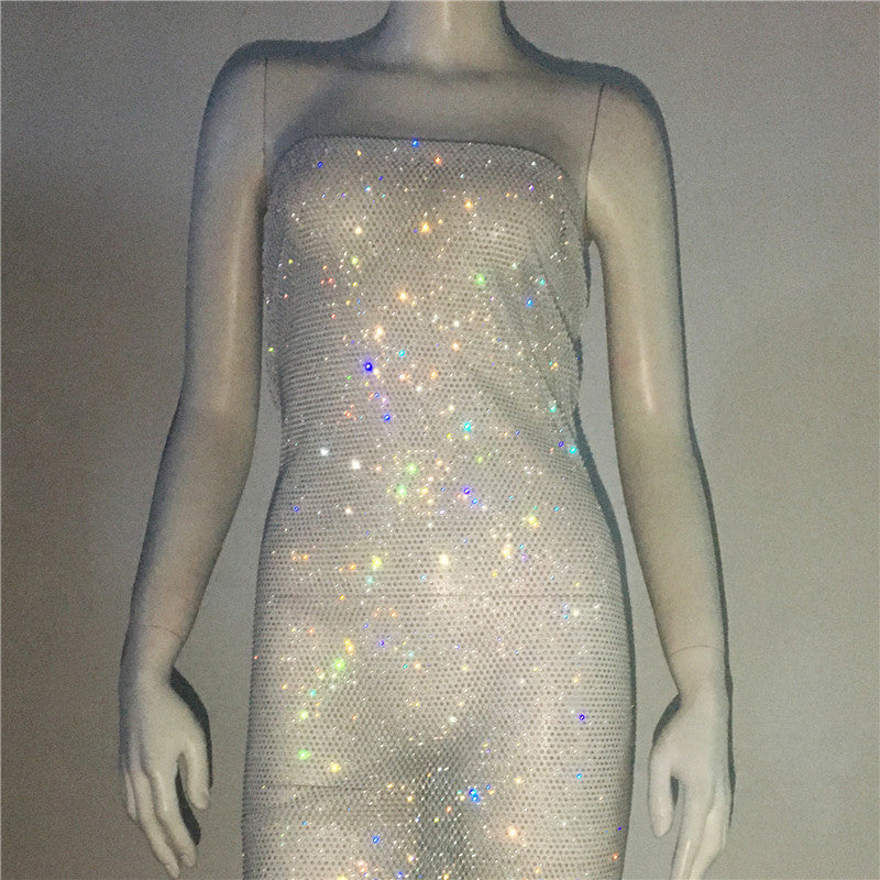 Mini Rhinestones Lace/Fishnet Dress