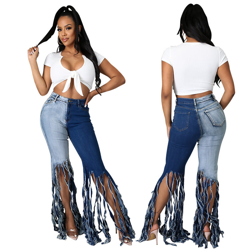 Fringe Silk-Washed Denim Jeans