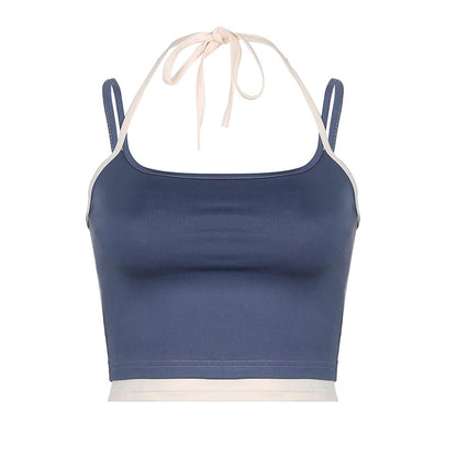 Contrast Color Lace-Up Slim-Fit Crop-Top