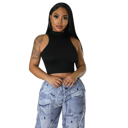 Solid Color Vest Crop-Top