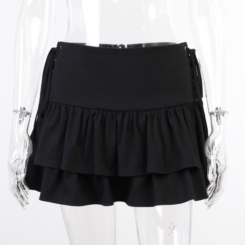 Double Layer Lace-Up Skirt