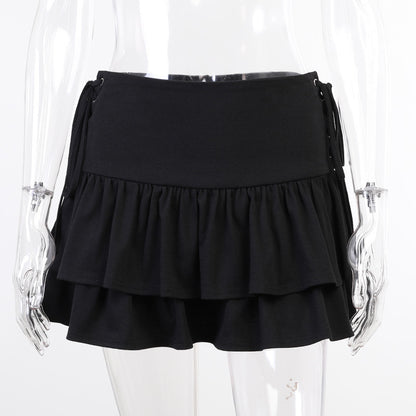 Double Layer Lace-Up Skirt