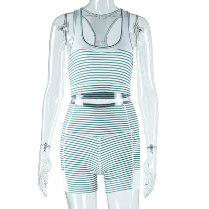 Striped Printed Shorts & Top -  Two-Piece Set (7516868378712)