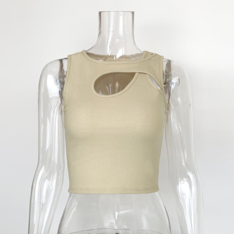 Hollow-Out Cut-Out Slim-Fit Top