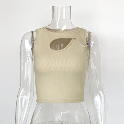 Hollow-Out Cut-Out Slim-Fit Top