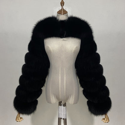 Crop-Top Long Sleeves Spliced Fur Coat