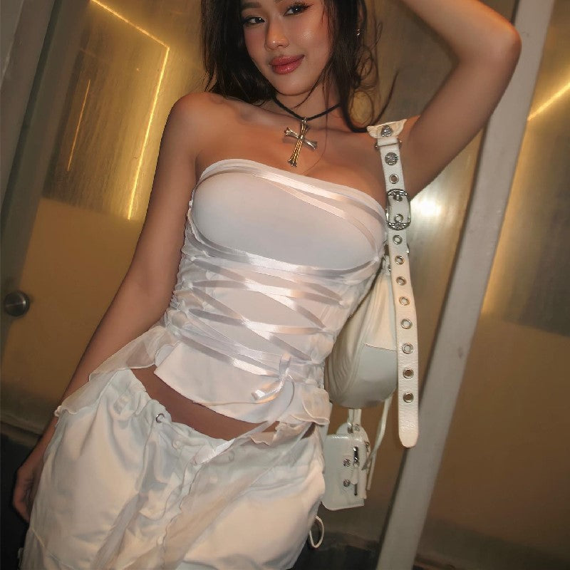 Slim-Fit Lace-Up Off-Shoulder Tube-Top