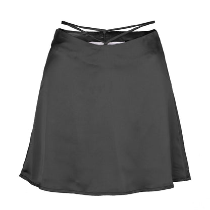 Solid Color Lace-Up Zip Satin Skirt