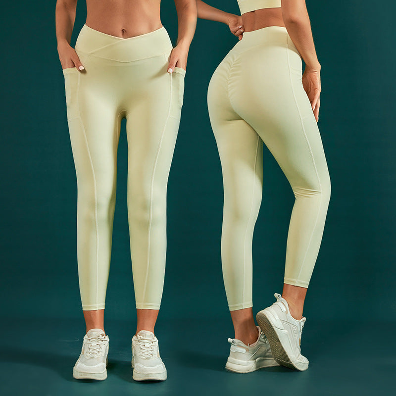 Pleated Cross V-Waist Yoga Pants With Pocket (7524750164056)