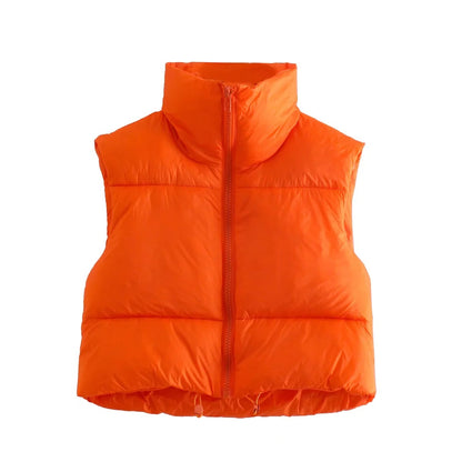 Sleeveless Zipped Stand Collar - Cotton Padded Vest (7516615704664)