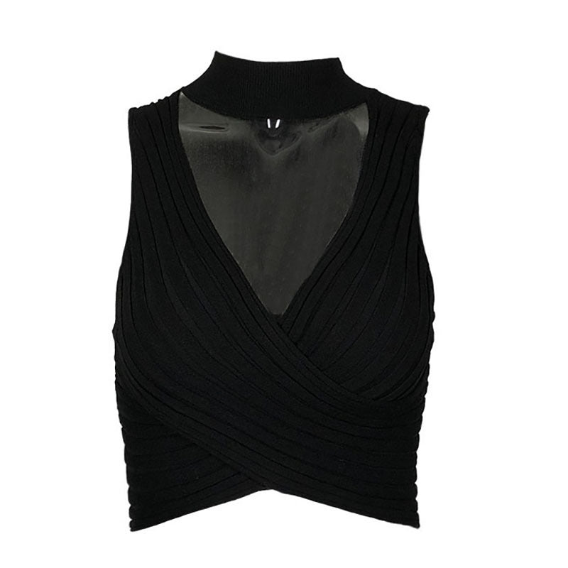 Halter Knitted Criss-Cross Crop-Top