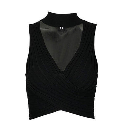 Halter Knitted Criss-Cross Crop-Top