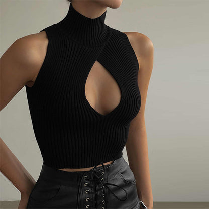 Hollow-Out Cut-Out Knitted Vest Crop-Top