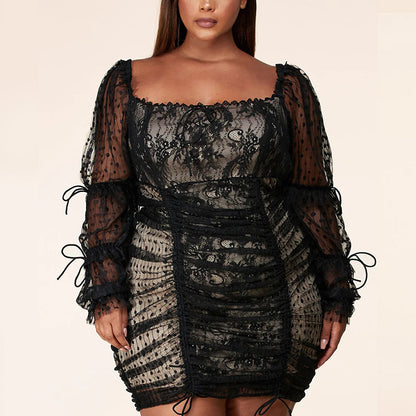 Plus-Size Lace Polka-Dot Dress (7516664201304)