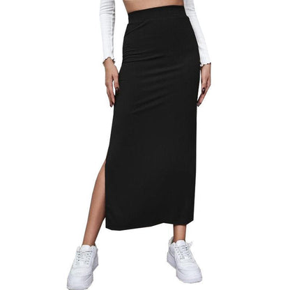 Solid Color Hip Split Skirt