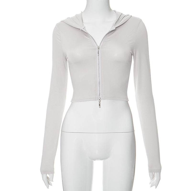 Mid-Zipper Hooded Crop-Top (7516555608152)