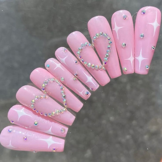 Pink Heart Nails