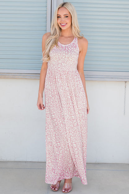 Leopard Round-Neck Sleeveless Maxi Dress