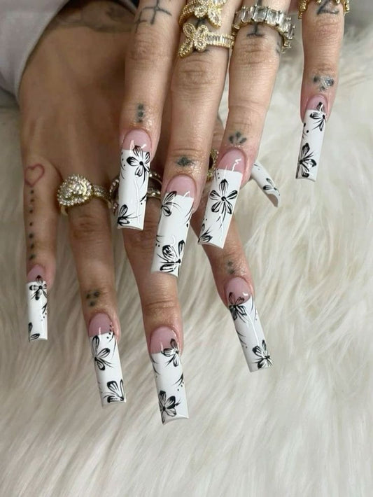 Black Flowers Nails