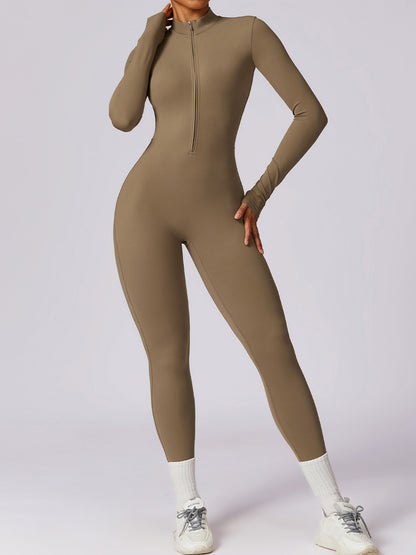 Mock Neck Zip-Up Long Sleeves Romper Leotard