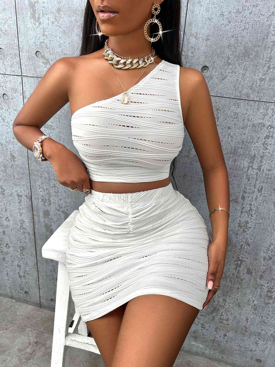 Mighty Set - Asymmetrical Neck Tank Top and Skirt Set (7501423902808)