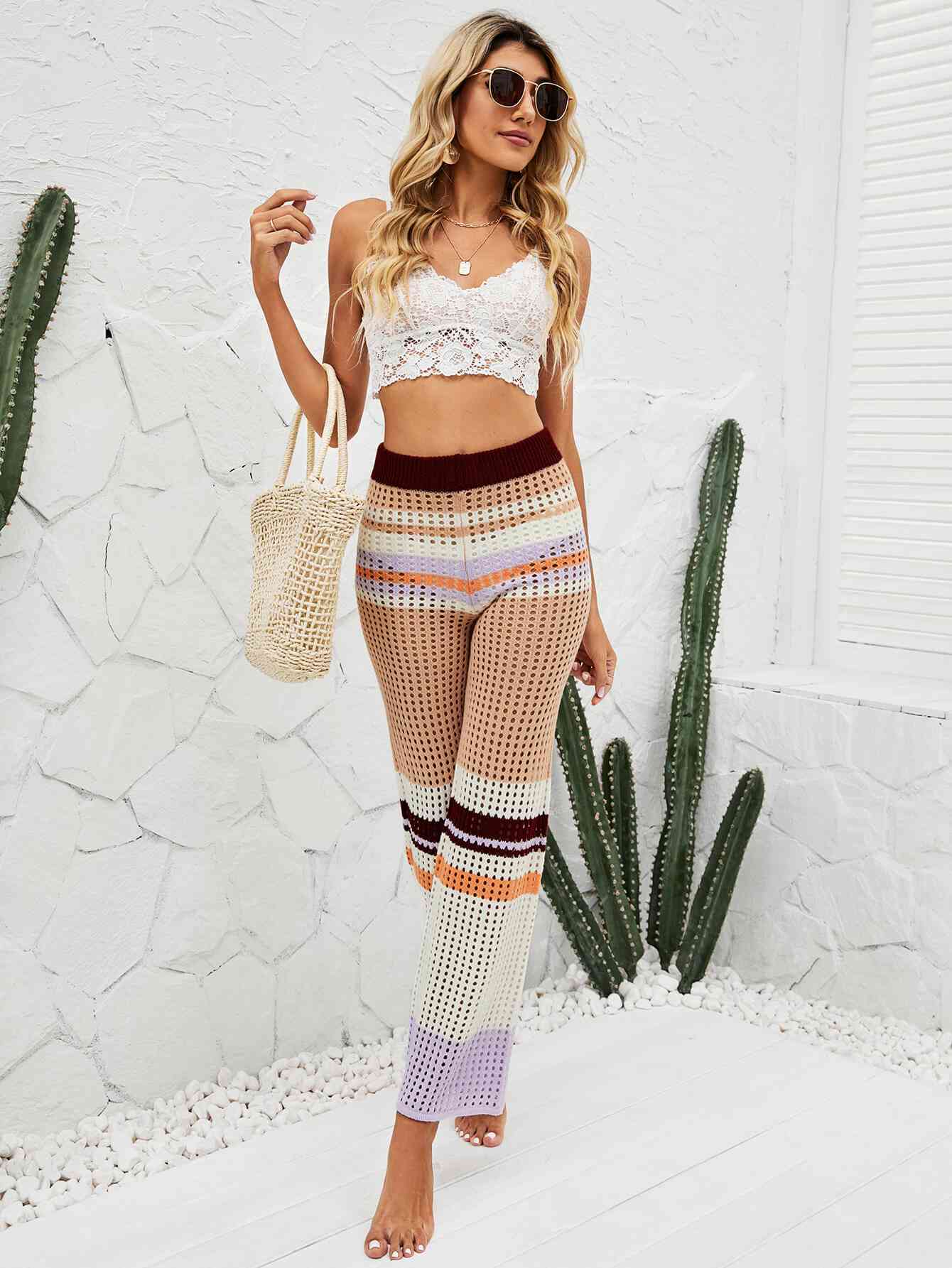 Colors - Color Block Openwork Knit Pants (7500884050008)