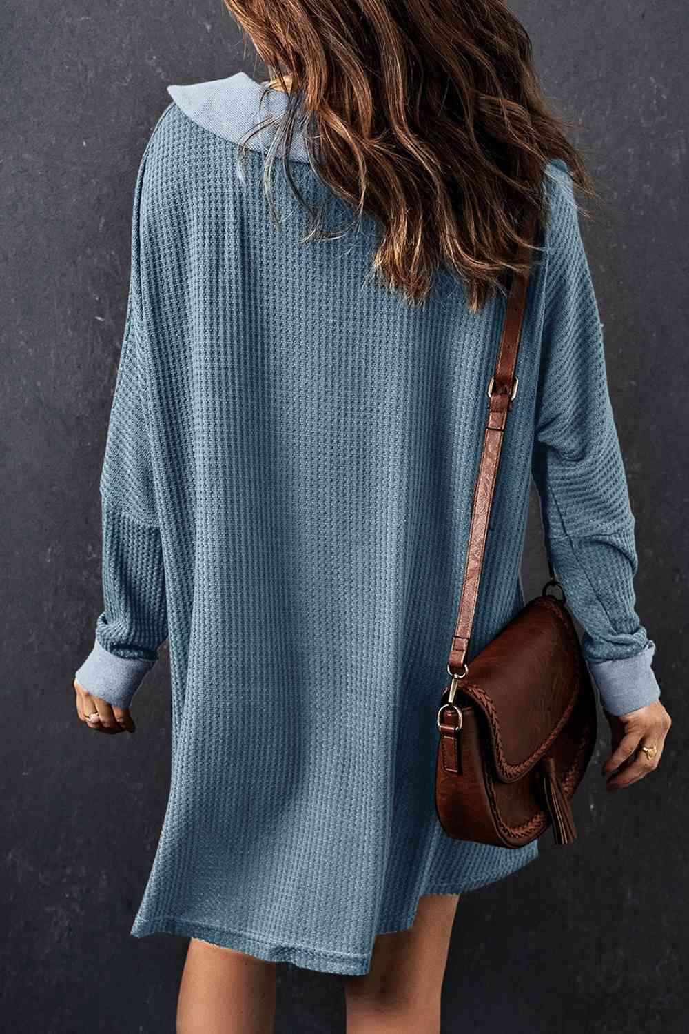 With Pocket - Waffle Knit Buttoned Long Sleeves Top (7501322911832)