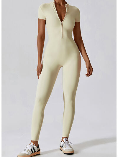 Short Sleeves Half-Zip Romper Leotard