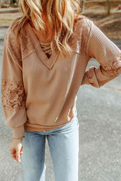 Waffle - Criss-Cross Waffle-Knit Top (7501316784216)