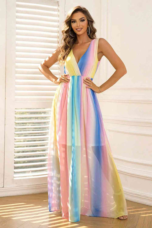 Surplice Neck - Sleeveless Maxi Dress (7515493433432)