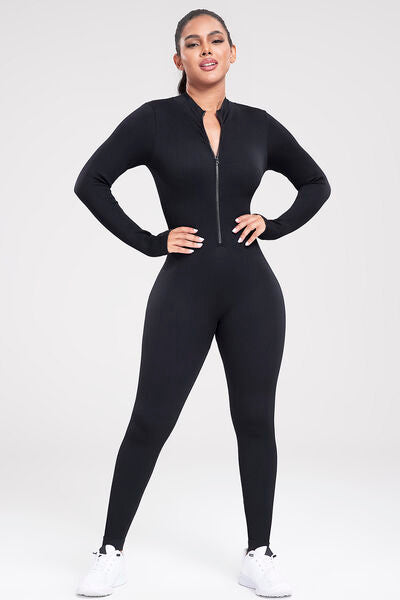 Long Sleeves Zip-Up Active Romper Leotard