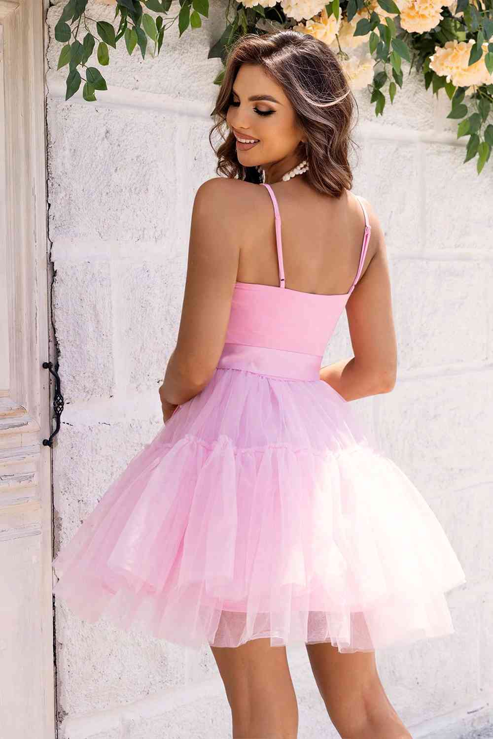 Spaghetti Strap Tied - Mesh Dress (7516366241880)