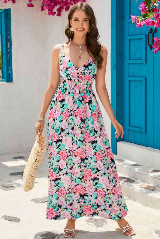 I'm Just A Dress - Floral Spaghetti-Strap Surplice Neck Maxi Dress (7515558019160)