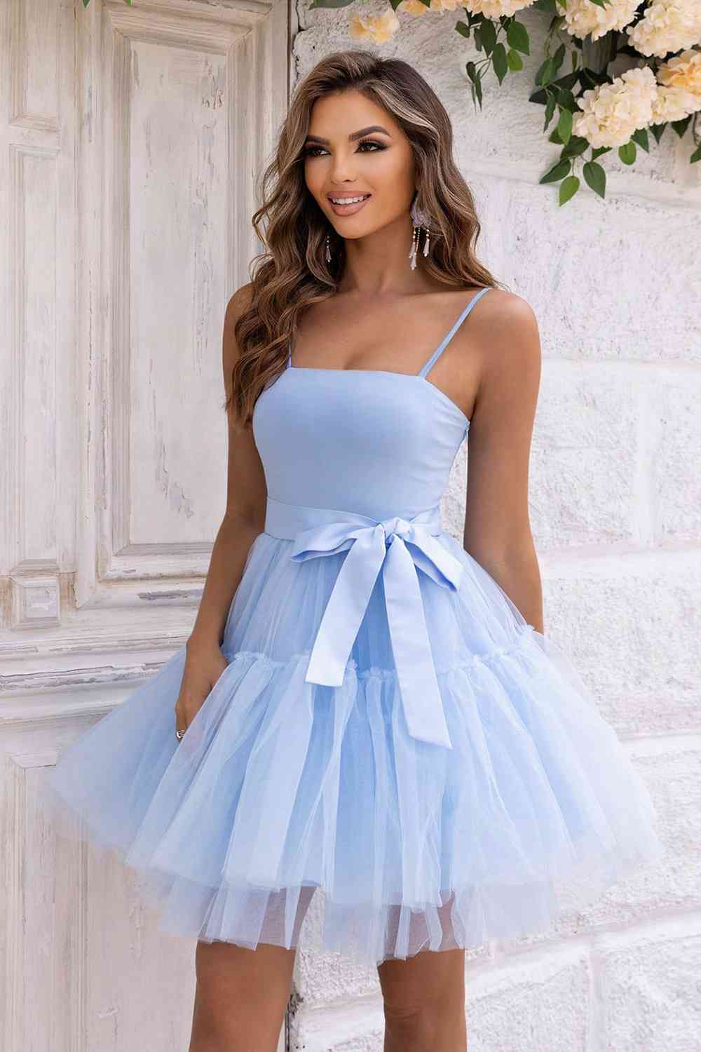 Spaghetti Strap Tied - Mesh Dress (7516366241880)