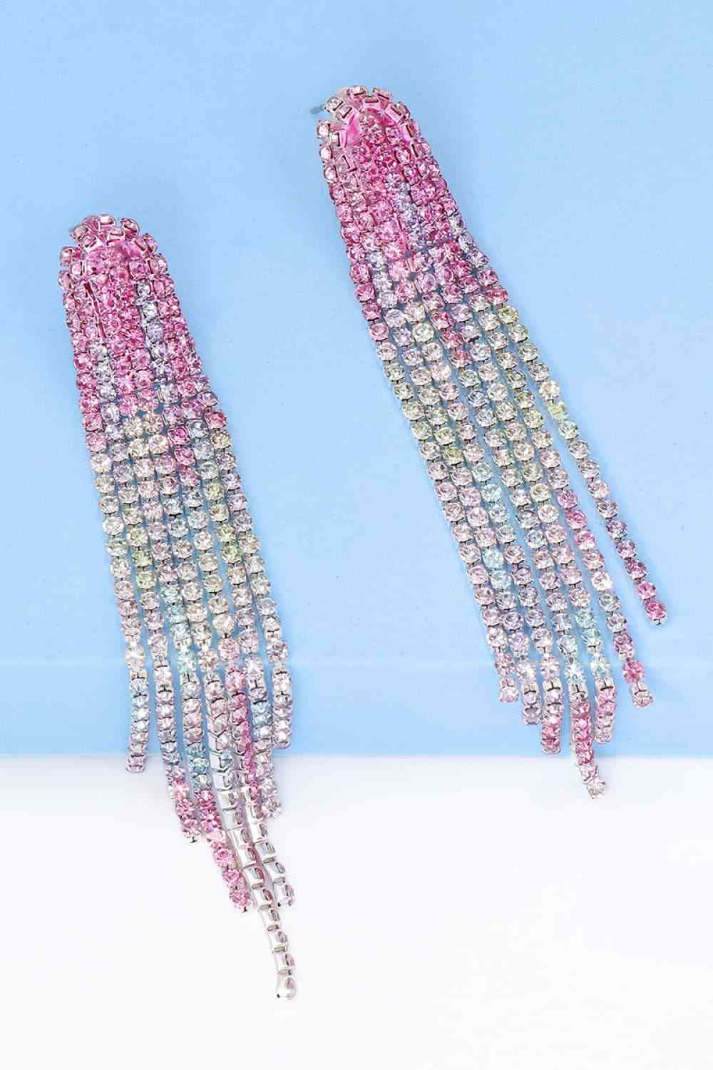 Rhinestone Fringed Dangle Earrings (7499305189464)
