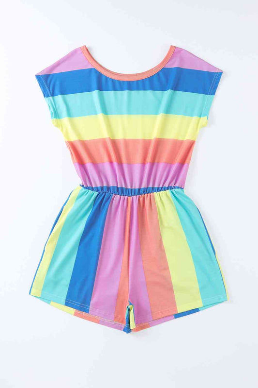 Multi-Color Stripe Round Neck Romper (7484696854616)