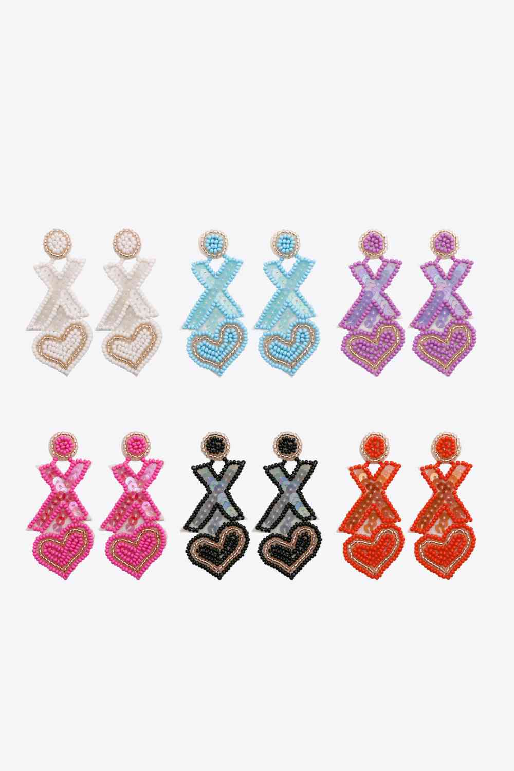 Random 2-Pair Heart & X-Shape Bead Dangle Earrings (7499324293208)