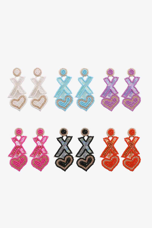 Random 2-Pair Heart & X-Shape Bead Dangle Earrings (7499324293208)