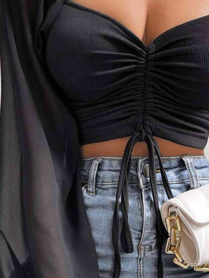 Ruched Blouse - Drawstring Sweetheart Neck Cropped Top (7501318914136)