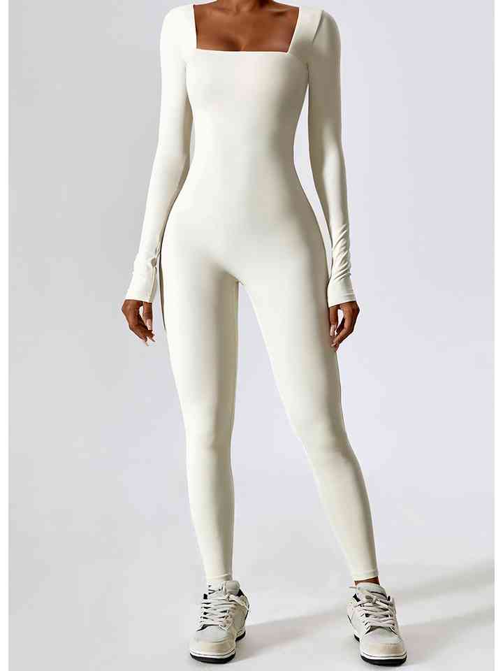 Sports Jumpsuit - Square Neck Long Sleeves (7484689645656)