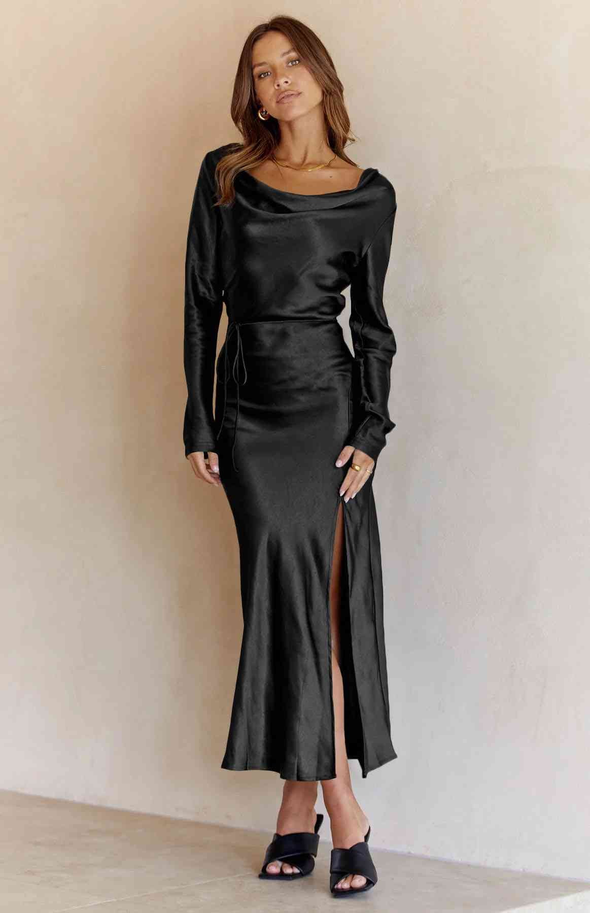 Cowl Neck - Long Sleeve Maxi Dress (7515554218072)
