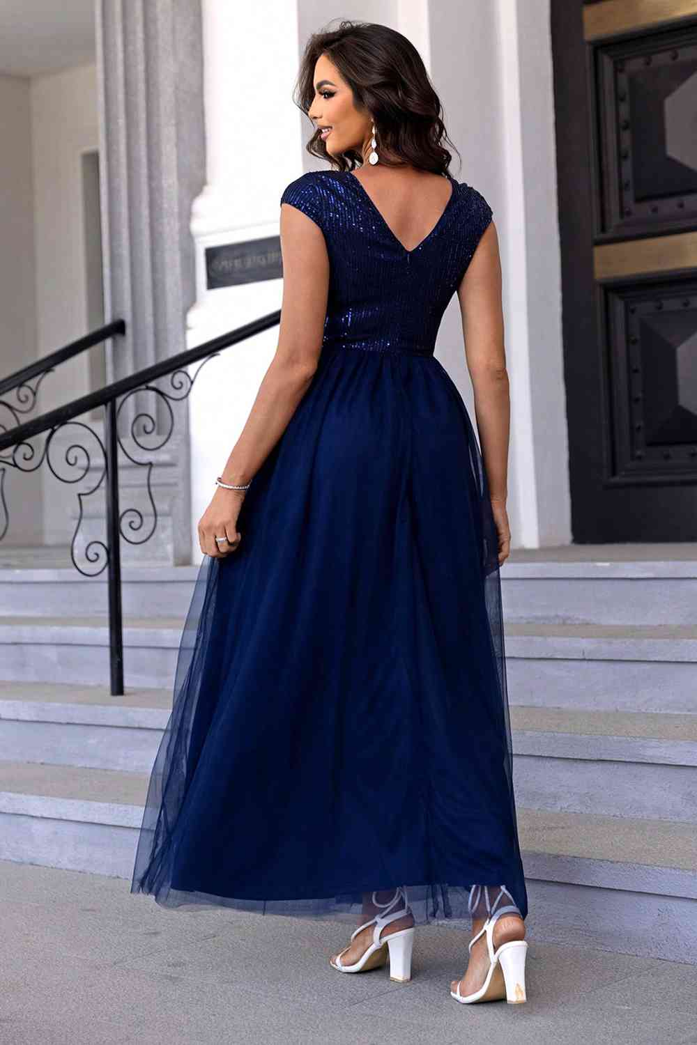Sequin V-Neck Mesh Maxi Dress (7515520761944)