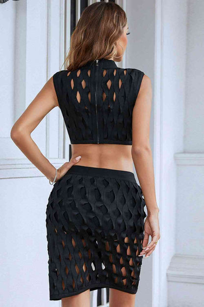 Openwork Cropped Top & Skirt Set (7501468958808)