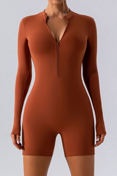 Long Sleeves Half-Zip Romper Leotard