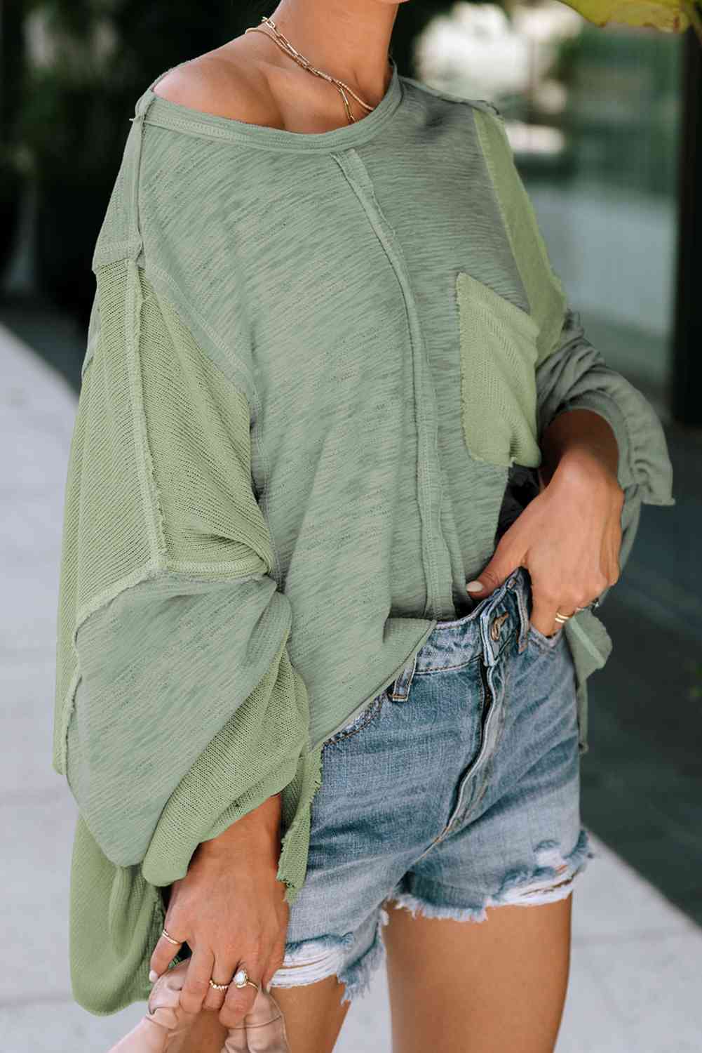 Kind-a Blouse - Exposed Seam Round Neck Top With Pocket (7501317308504)