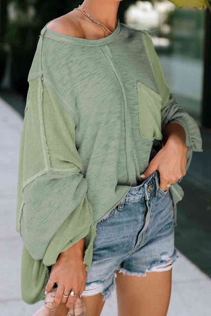 Kind-a Blouse - Exposed Seam Round Neck Top With Pocket (7501317308504)
