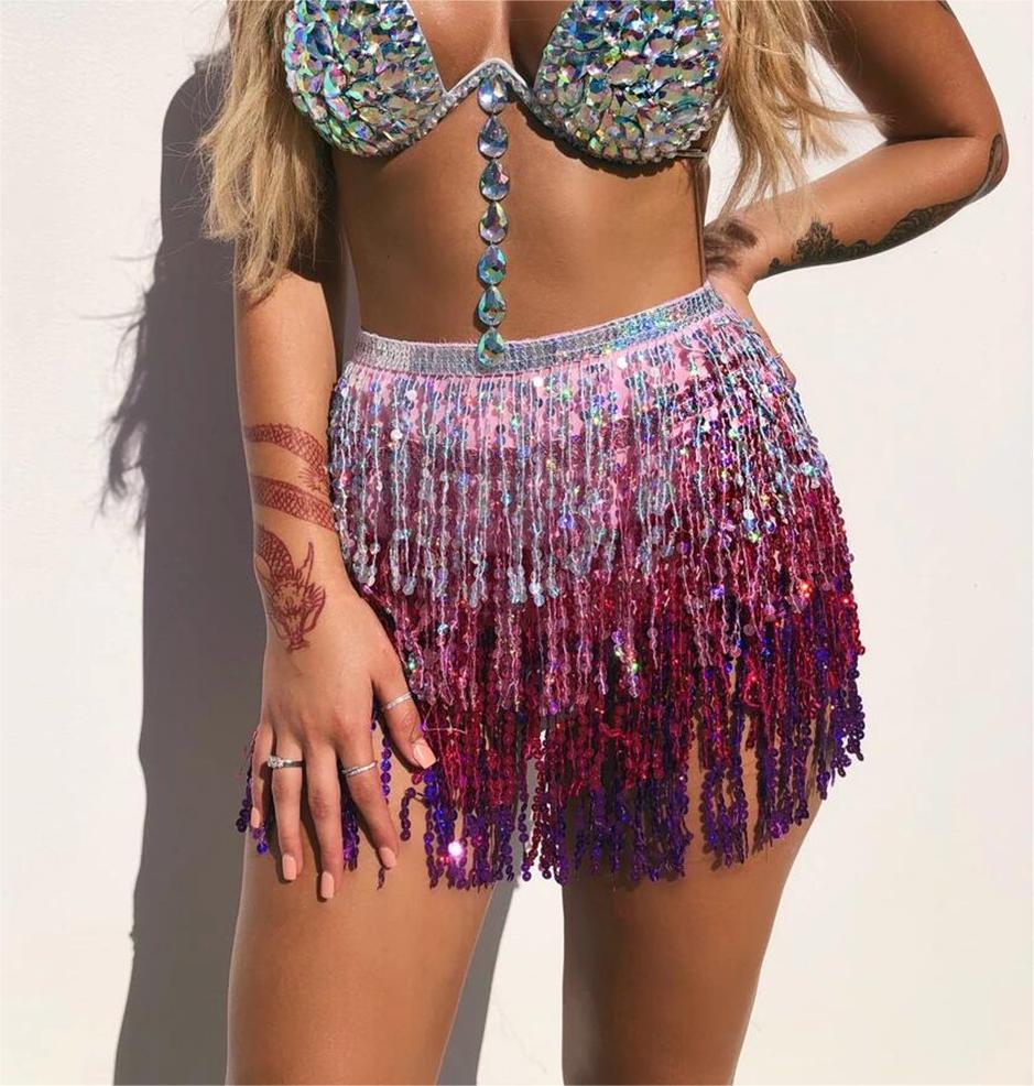 Sequin Tassel Lace-Up Skirt