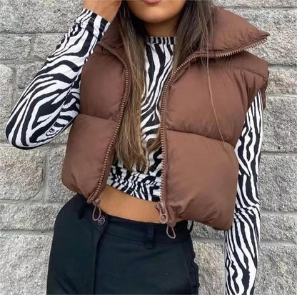Sleeveless Zipped Stand Collar - Cotton Padded Vest (7516615704664)