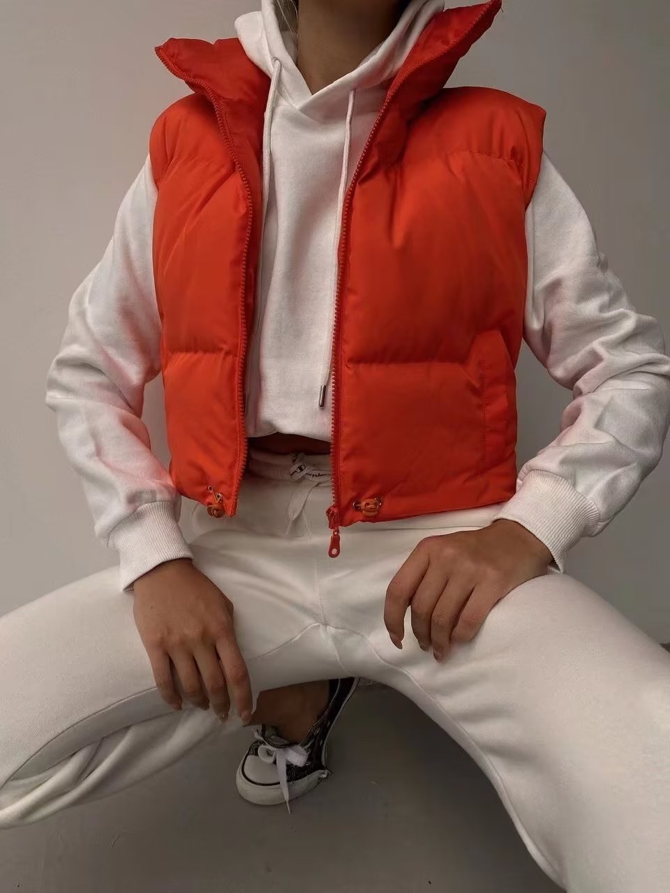 Sleeveless Zipped Stand Collar - Cotton Padded Vest (7516615704664)