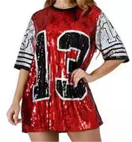 Short Sleeves 13 Hip-Hop Digital Sequins Dress